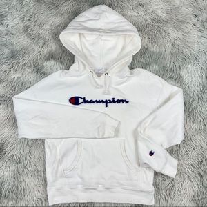 CHAMPION Reverse Weave Script White Hoodie GF757